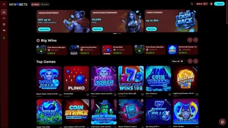 Nyxbets Casino 200% bonus tot €200 plus 50 gratis spins welkomstbonus